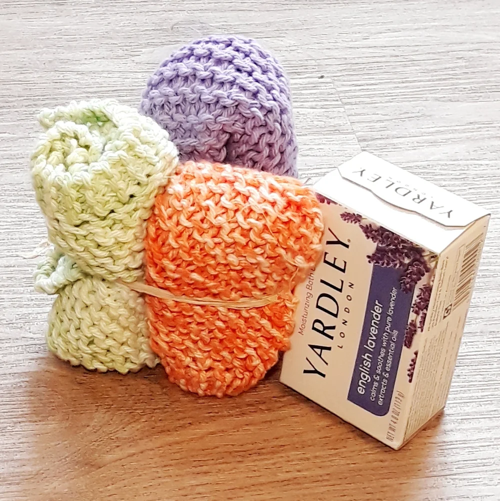 3 Handmade Crochet Washcloths + Lavender Bar Soap / 8